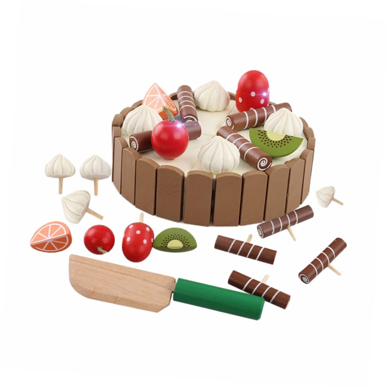 Hey! Play! Birthday Cake-Kids Wooden Magnetic Dessert with Cutting Knife