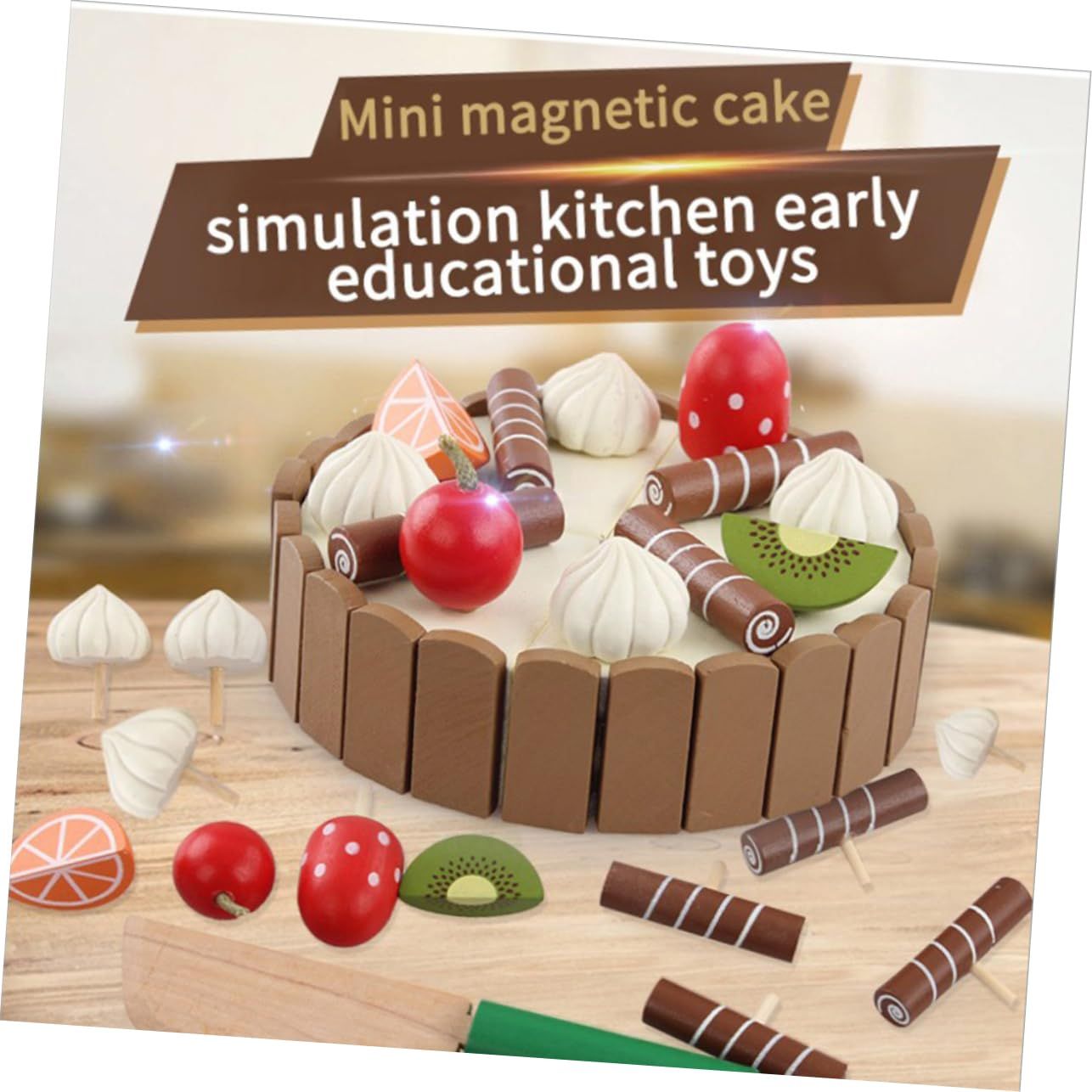 Hey! Play! Birthday Cake-Kids Wooden Magnetic Dessert with Cutting Knife view 5