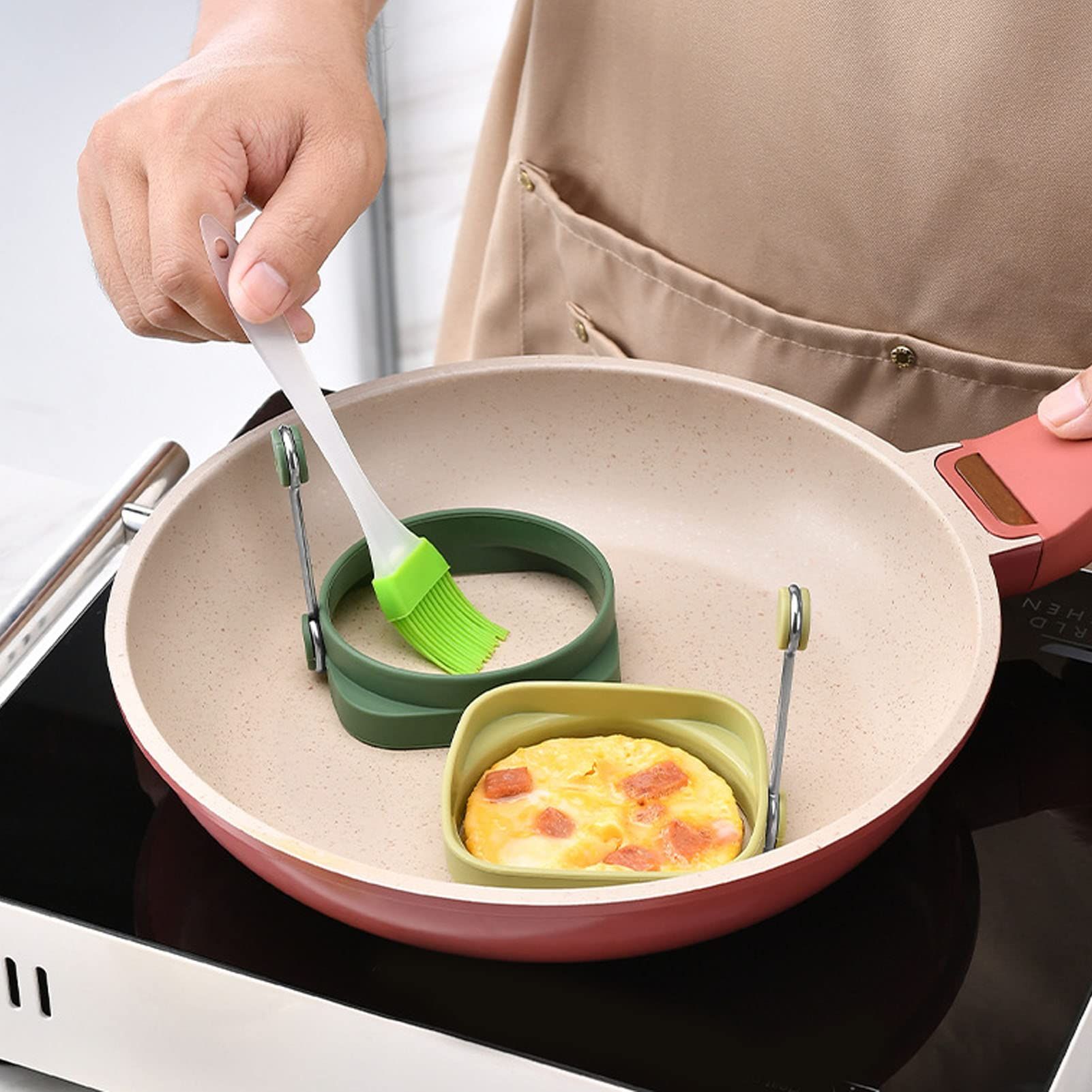 5 PCS Silicone Egg Rings Round and Square Double Sided Frying Egg Maker Molds view 3