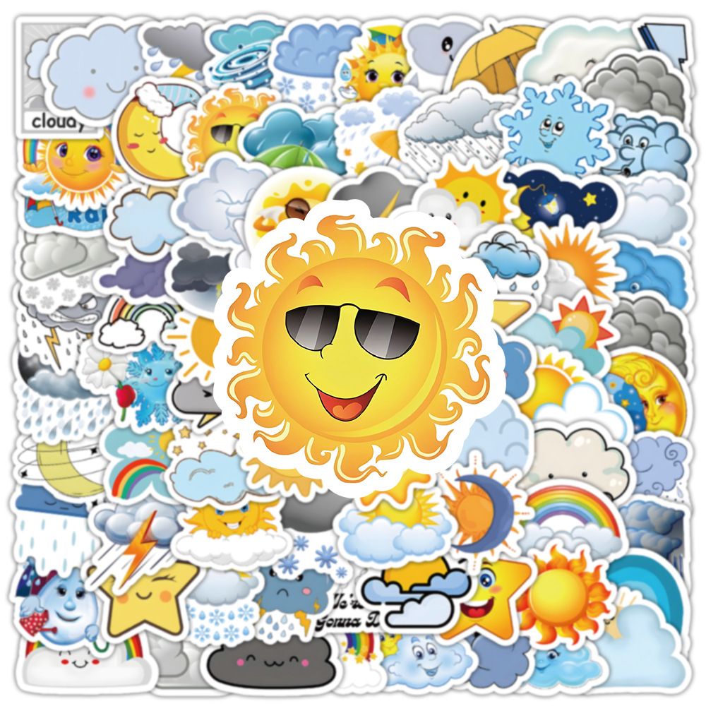 Pack 100 pcs Weather Cloud Stickers for Water Bottles Waterproof Laptop view 2