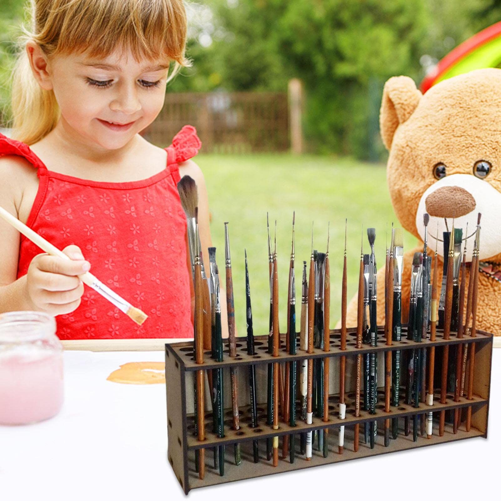 Wooden Paint Brush Holder Stand Paintbrush Organizer Rack Multi Hole view 3