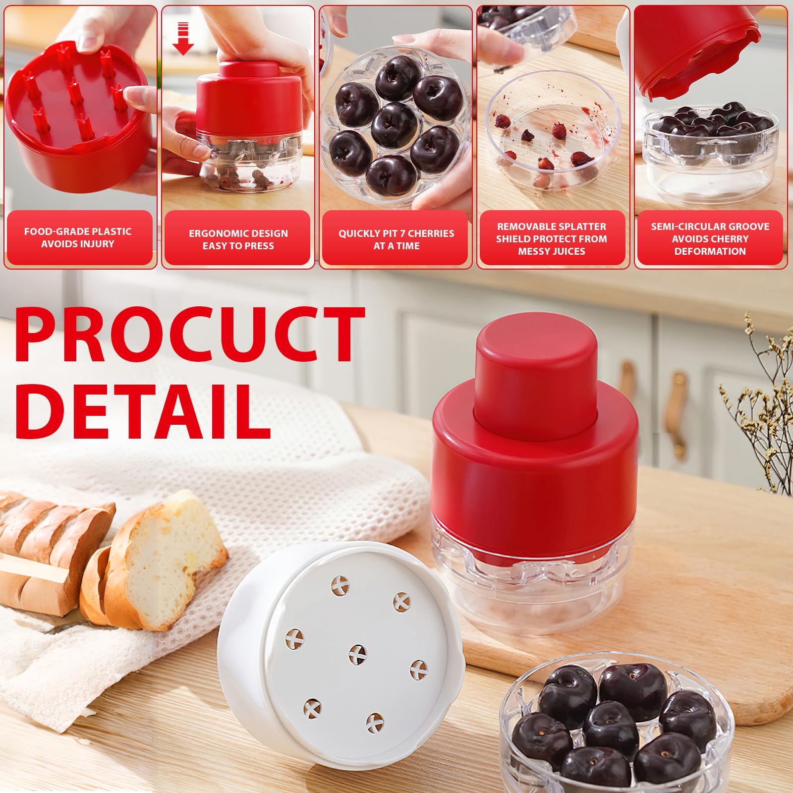 7-in-1 Cherry Pitter Tool - Portable Push-Down Cherries Seed Remover view 2