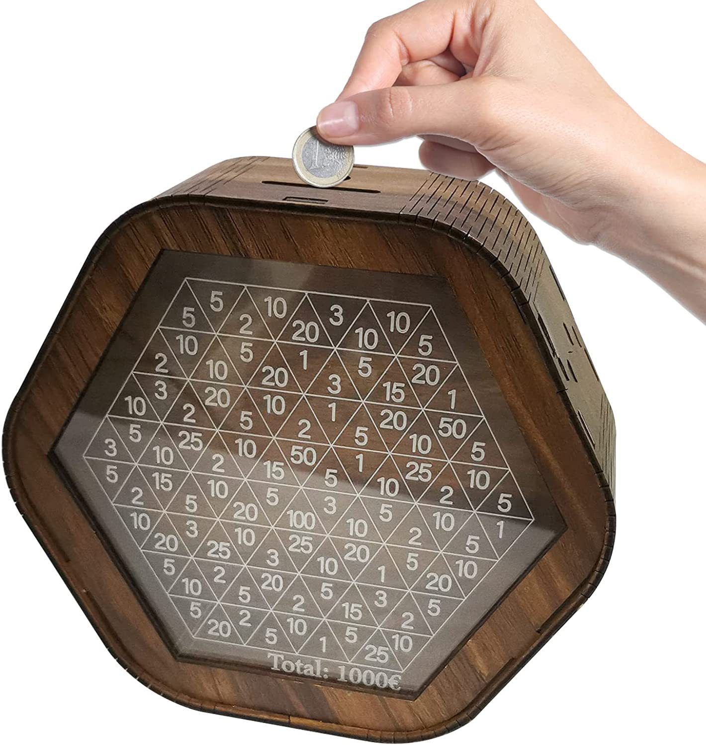 Money Bank Wooden Piggy Bank Hexagonal Money Saving Box Ornament with Digital