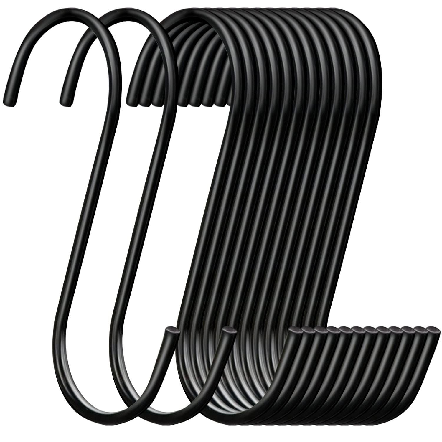 30 Pack Heavy Duty S Hooks Black Steel S Shaped Hooks for Hanging Pans Pots