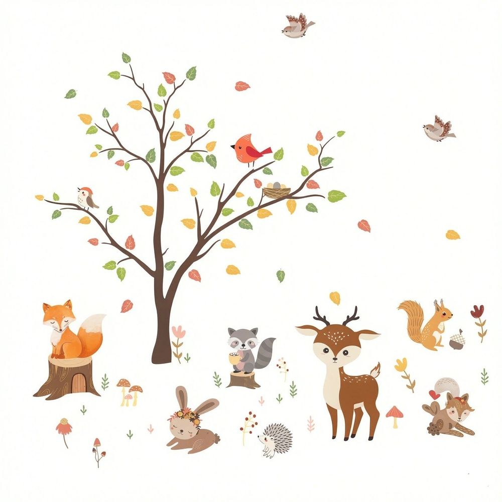 decalmile Woodland Wall Decals Animals Tree Owl Fox Deer Wall Stickers Kids