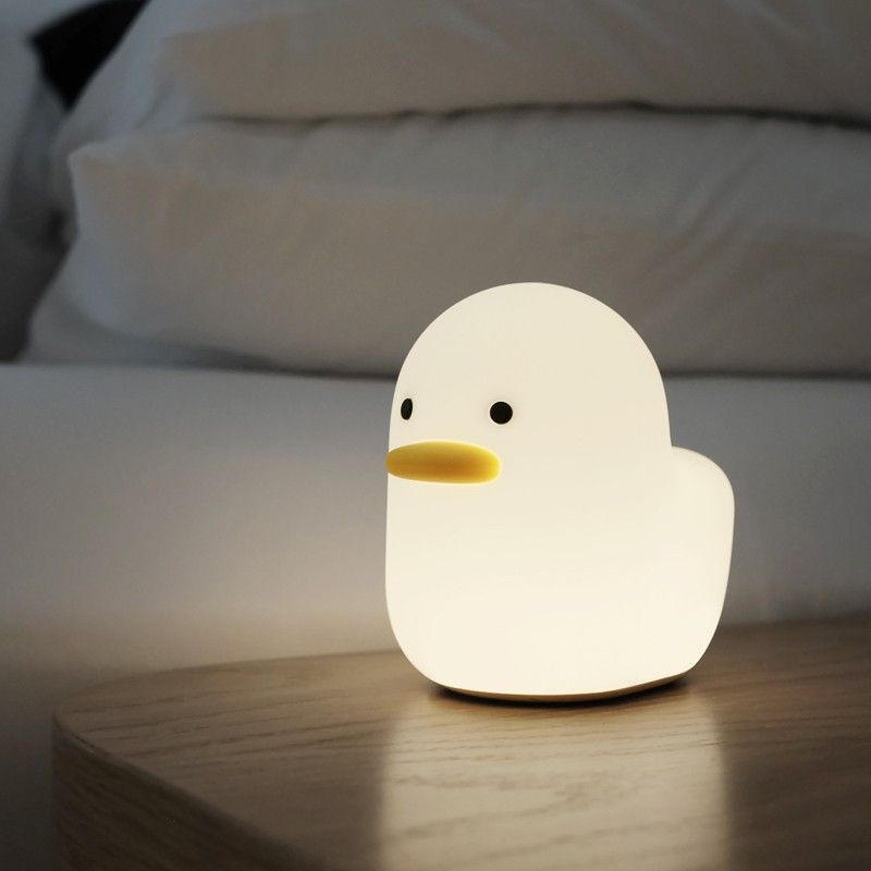 Cute duck animal silicone daycare night light rechargeable desk lamp with view 2