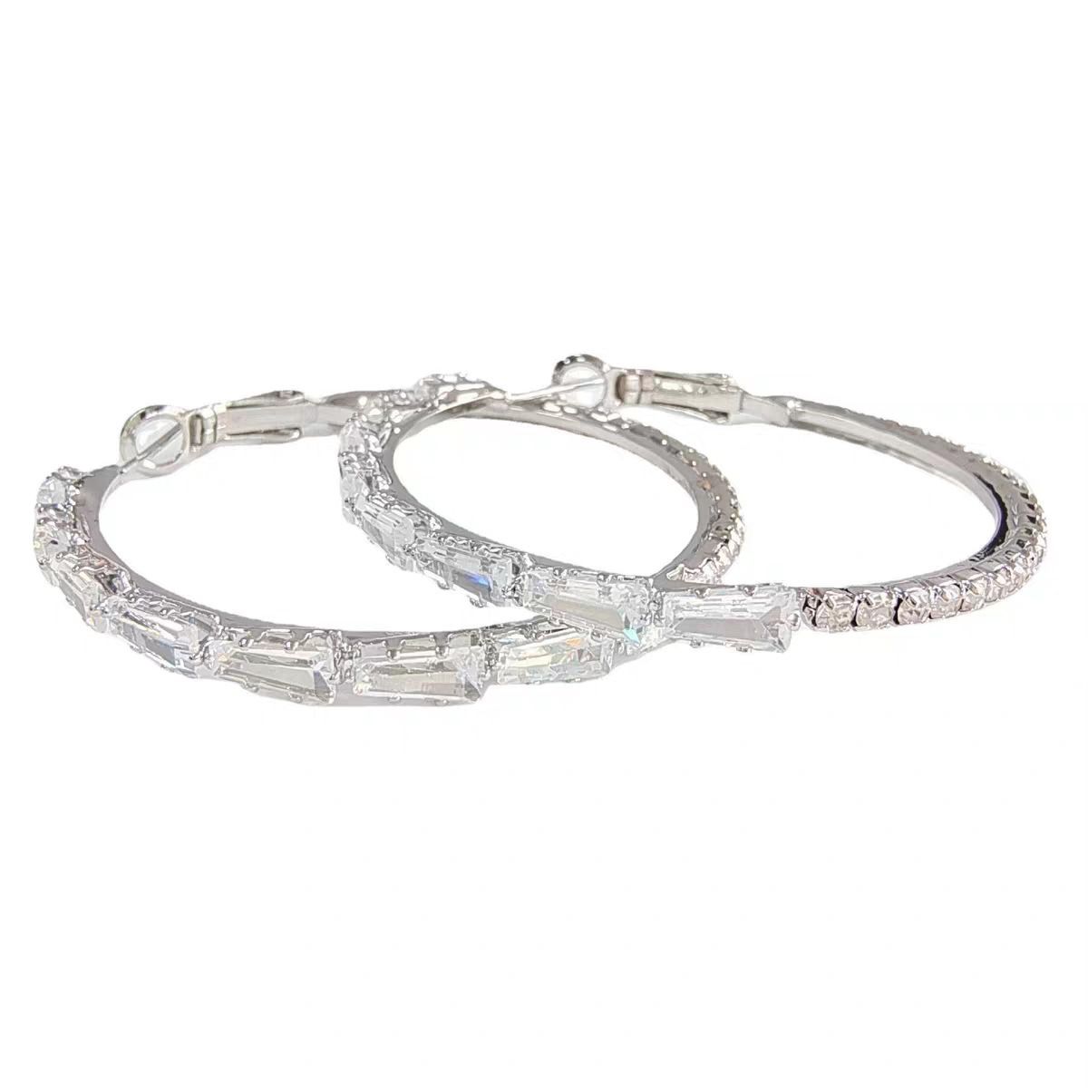 Silver Statement Earring Thick Open Double Hoop Earrings Lightweight — image 1