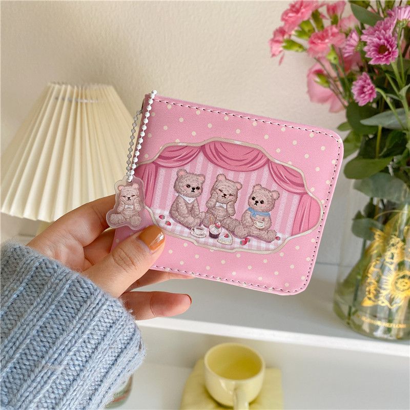 2pcs Original retro court style cute wallet short PU simple two fold wallet view 2