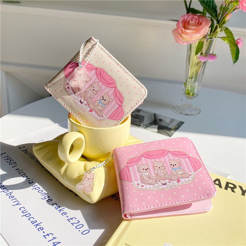 2pcs Original retro court style cute wallet short PU simple two fold wallet view 5