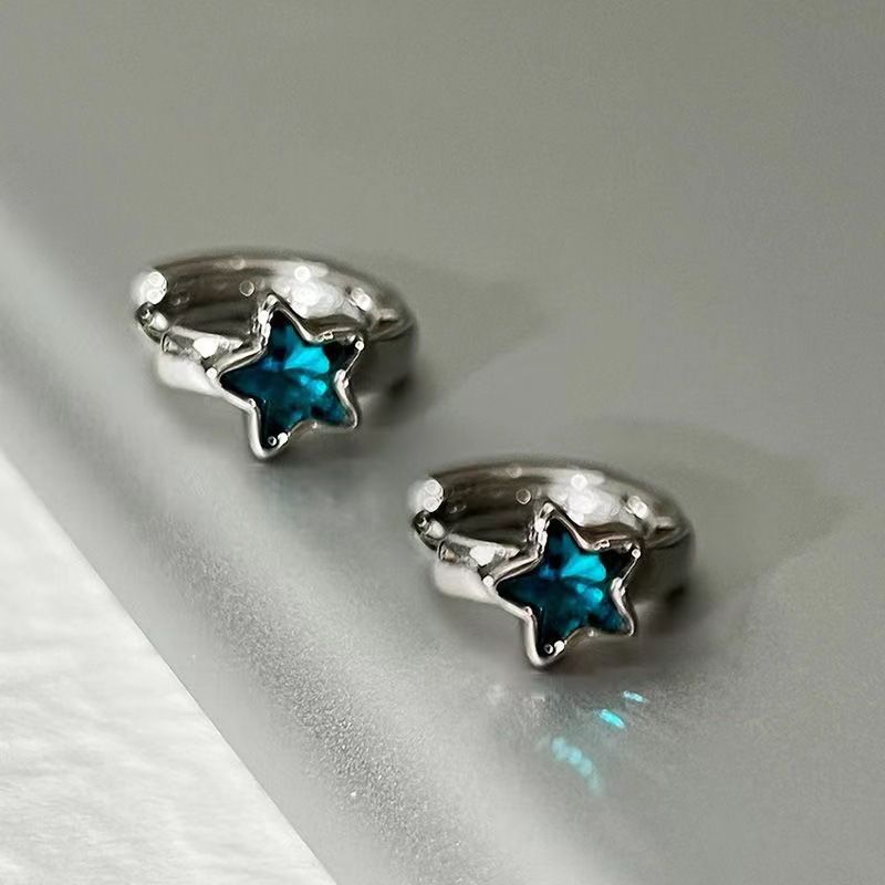 Earrings Cute Blue Star Crystal Zirconia Earrings Small Lightweight Star view 3