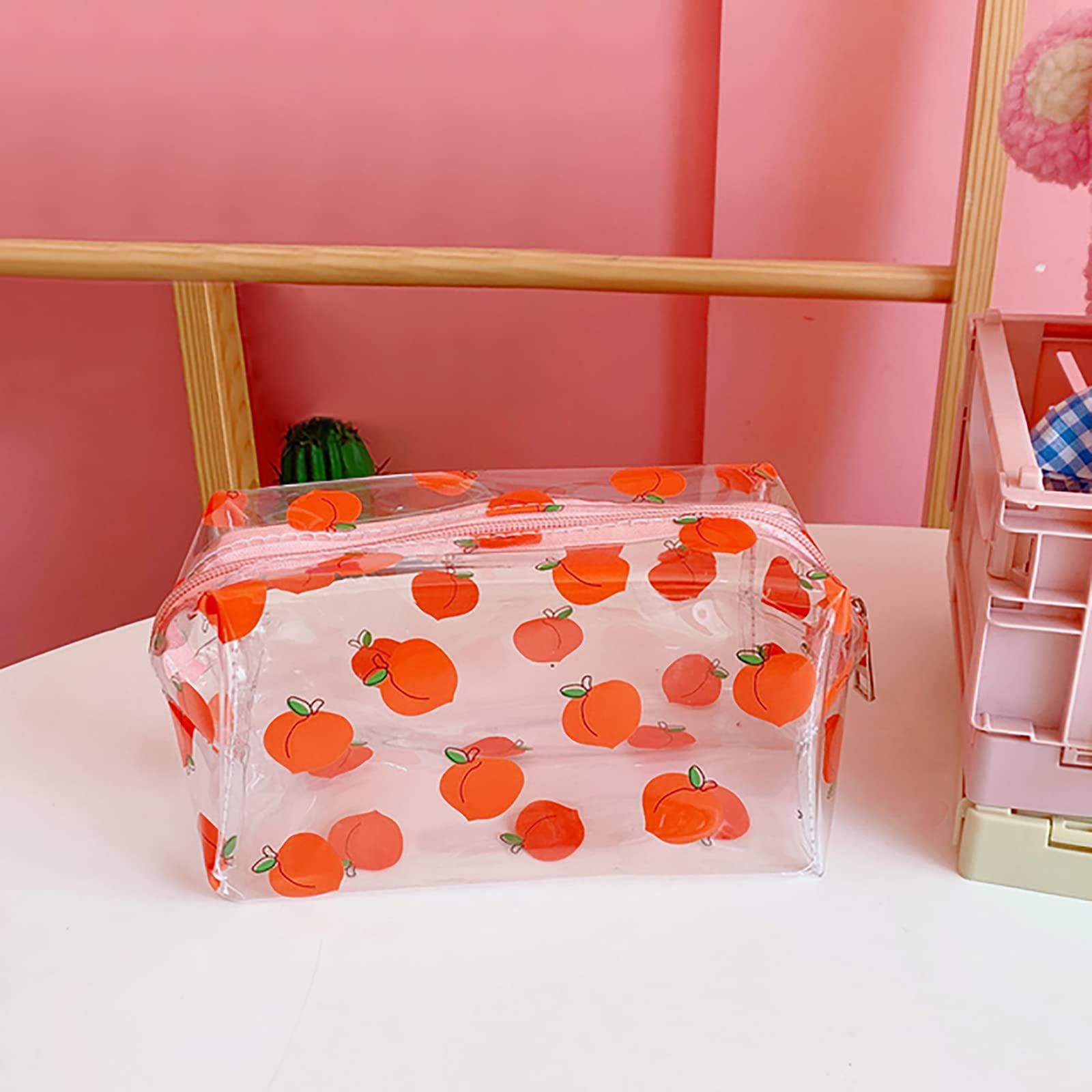 Clear Cosmetic Bags Cute Peach Fruit Transparent Makeup Bags Waterproof view 5
