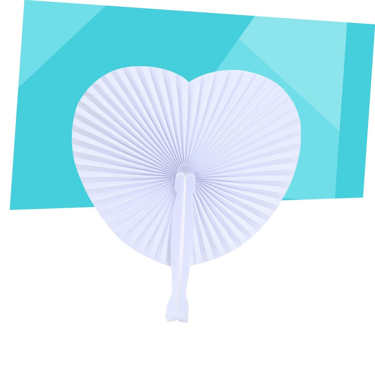 Heart shaped handheld folding accordion paper fan with plastic handle view 4