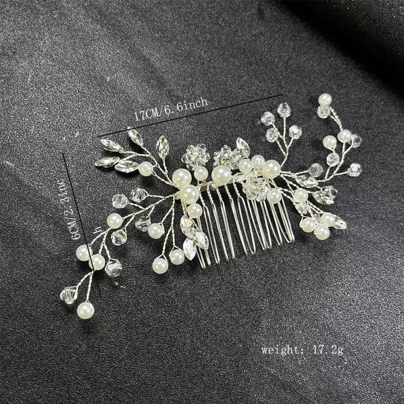 Silver Bridal wedding hair accessories Pearl Hair Comb Crystal Headdress view 3