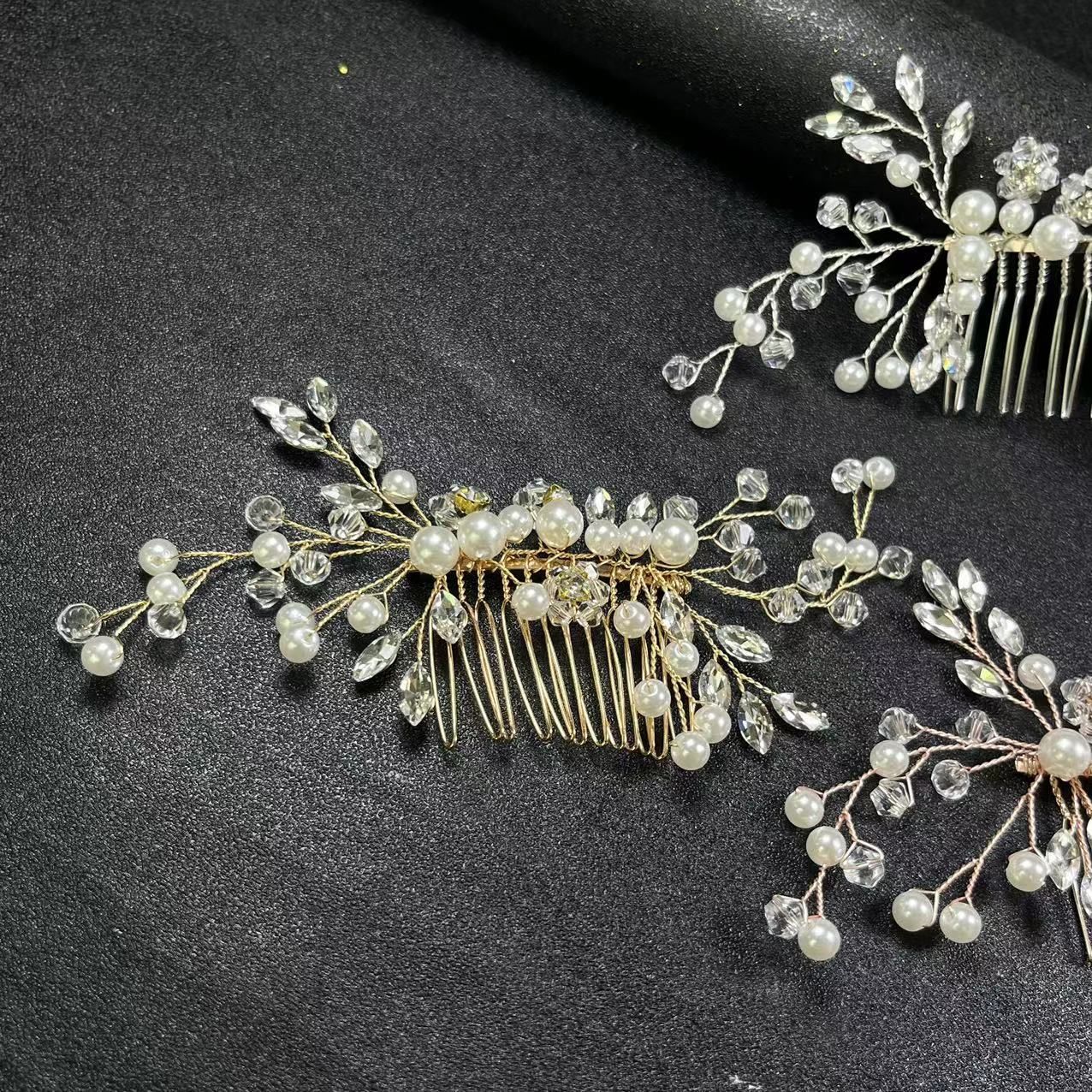 Silver Bridal wedding hair accessories Pearl Hair Comb Crystal Headdress view 5