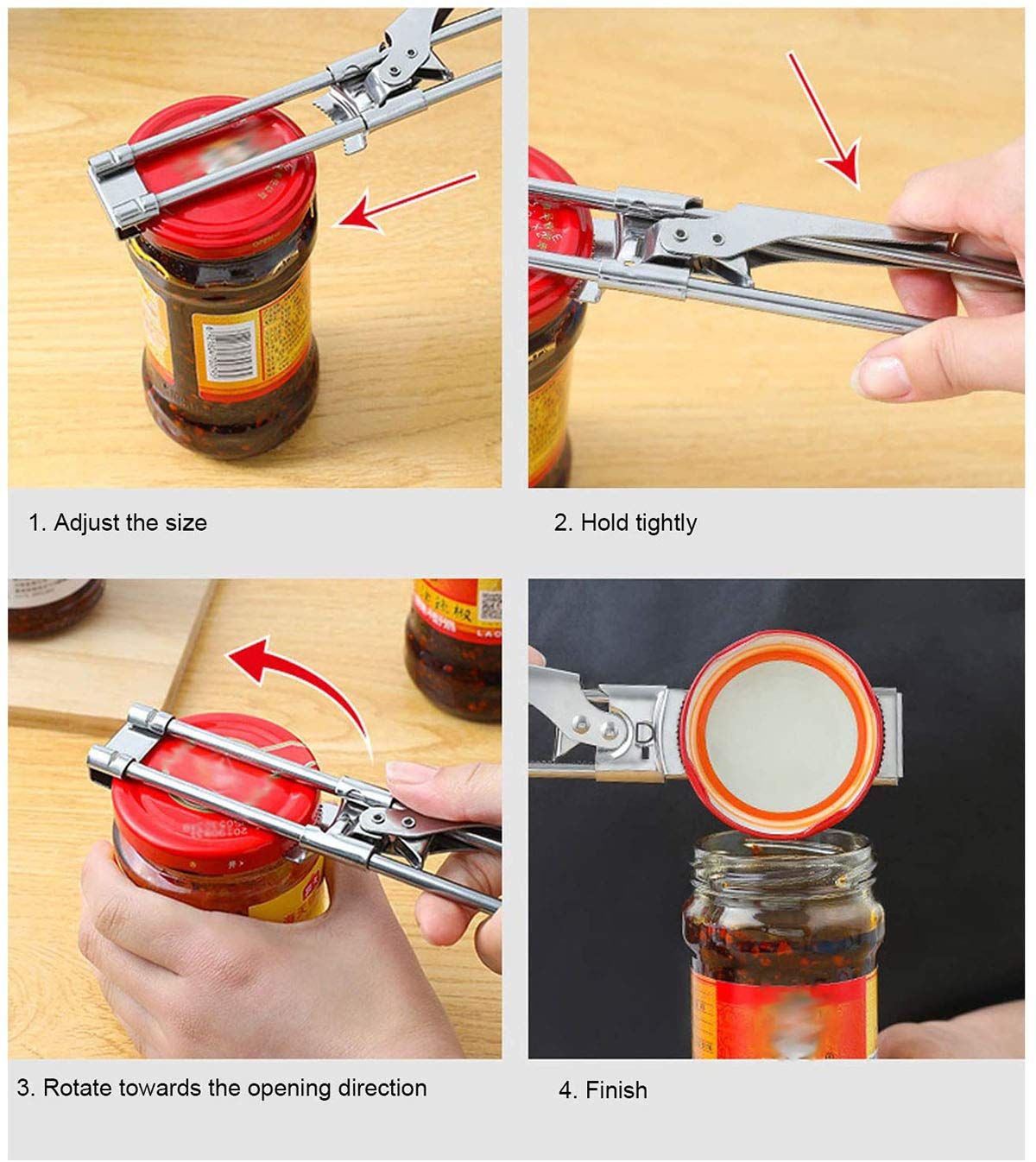 Jar & Bottle Opener, Adjustable Multifunctional Stainless Steel Can Opener Jar view 2