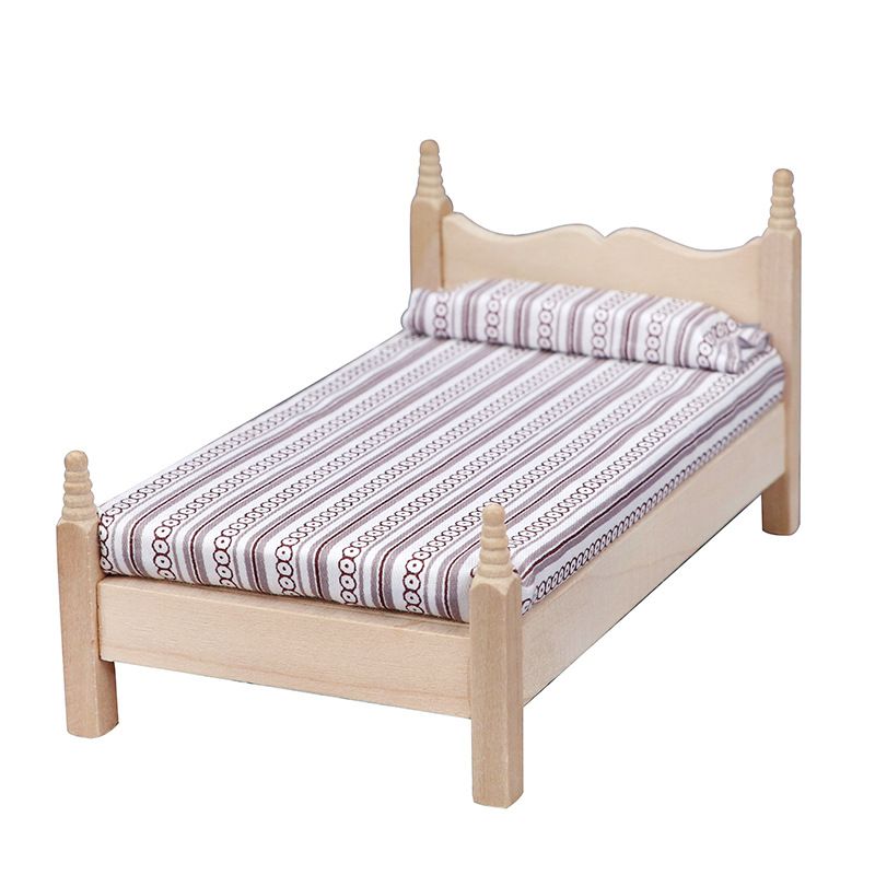 mini furniture model white embryo bedroom scene plain classical single bed，