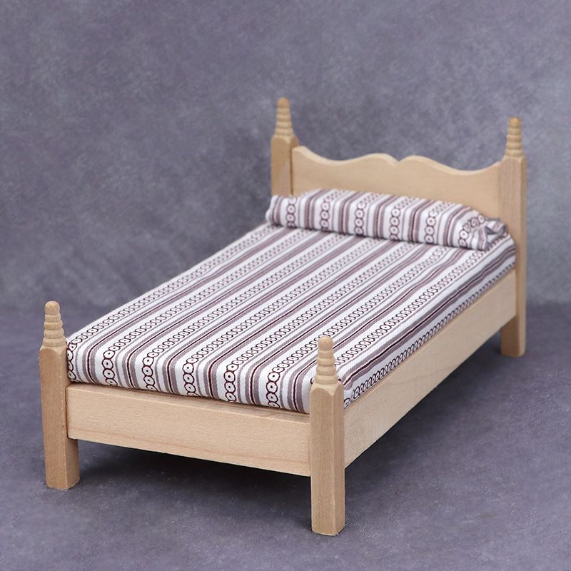 mini furniture model white embryo bedroom scene plain classical single bed， view 2