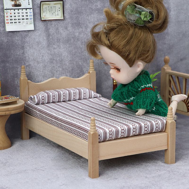 mini furniture model white embryo bedroom scene plain classical single bed， view 3