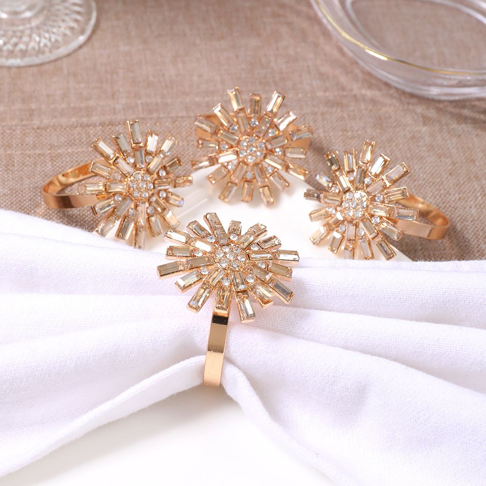 Flower Shape Napkin Ring Set 4Pcs/Set Napkin Ring Faux Crystal Flower Elegant view 2