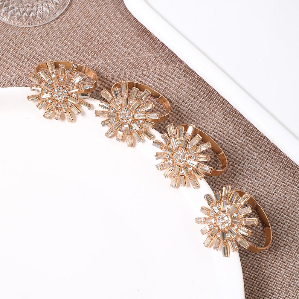 Flower Shape Napkin Ring Set 4Pcs/Set Napkin Ring Faux Crystal Flower Elegant view 3
