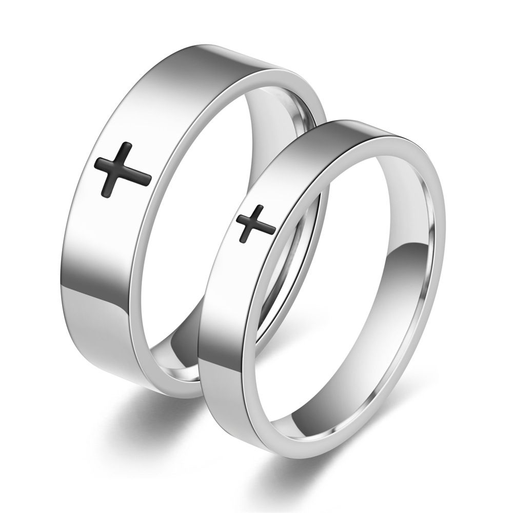 2 pcs Titanium Steel Cross Rings For Men And Women Unisex Jewelry Size 7 — image 1