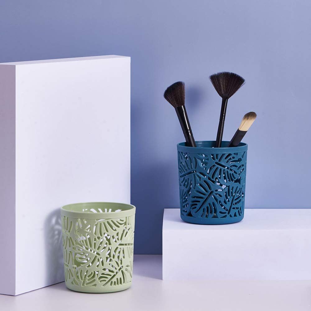 4 Pcs Desktop Office Storage Organizer Creative Round Hollow Leaves Tropical view 3