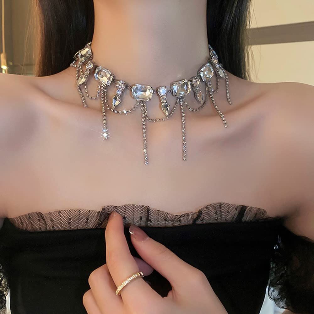 Necklace for Women Full Rhinestone Tassel Necklace Boho Bridal Necklaces for — image 1