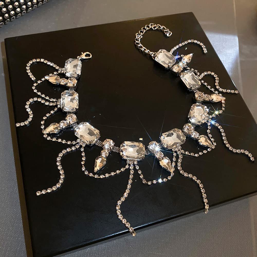 Necklace for Women Full Rhinestone Tassel Necklace Boho Bridal Necklaces for view 3