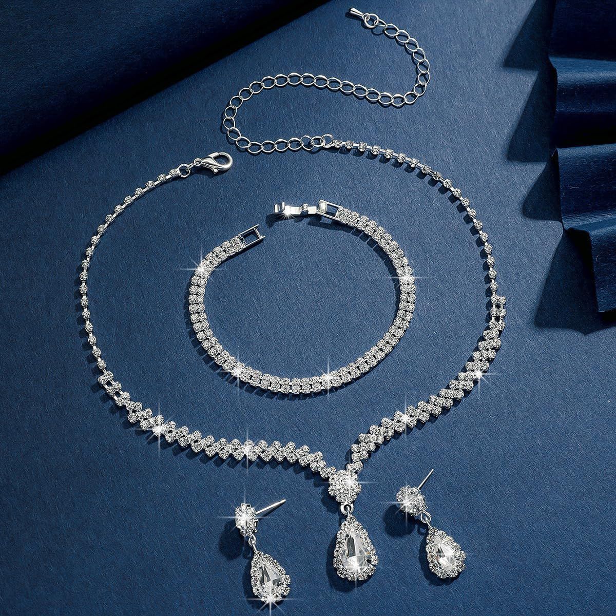 Wedding Jewelry for Bridal Bridesmaid Silver Rhinestone Jewelry Set Bride — image 1