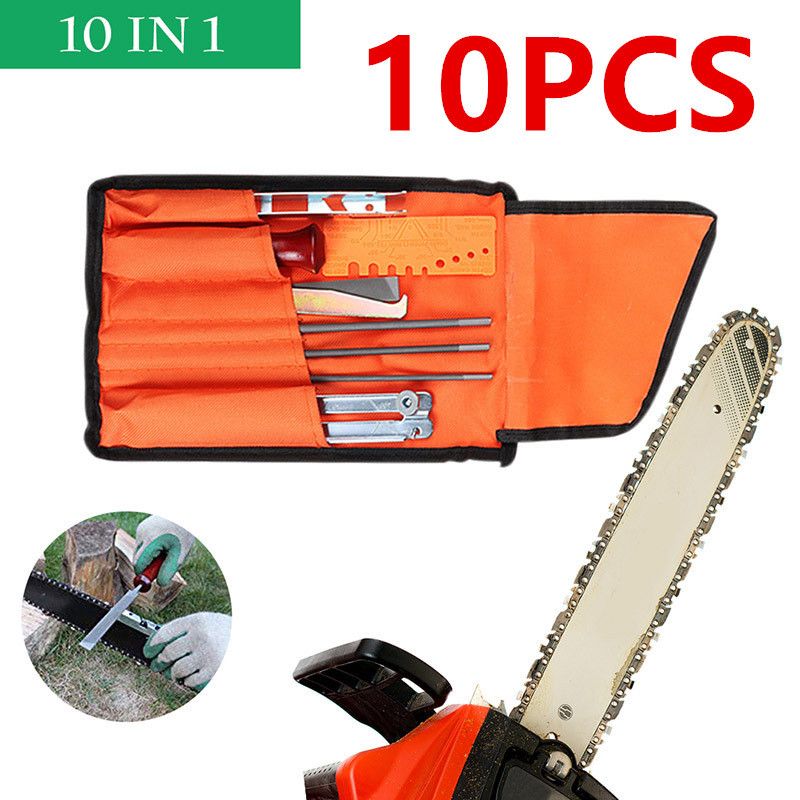 10Pcs Cloth Bag File Set Electric Chainsaw File Round Flat File Guide File view 2