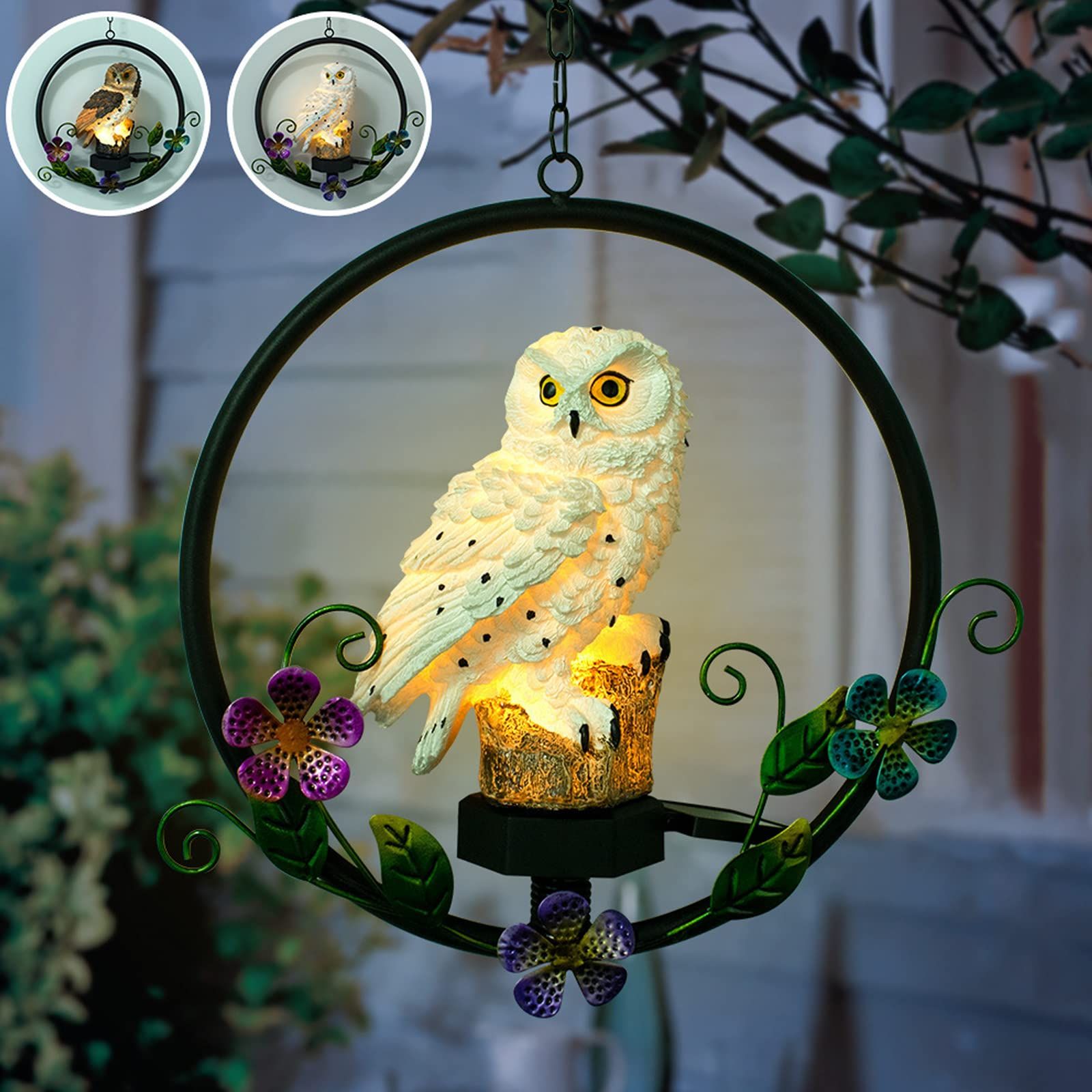 Owl Gifts for Owl Lovers Solar Powered Garden Owl Statue Waterproof Hanging