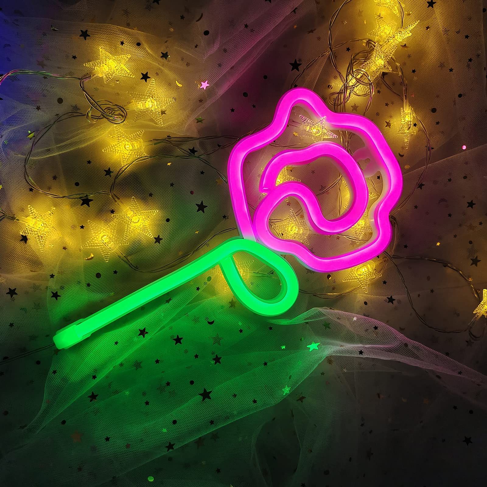 Neon Pink Rose Flower Neon sign USB/Battery Powered Night Sign LED Wall Sign view 2