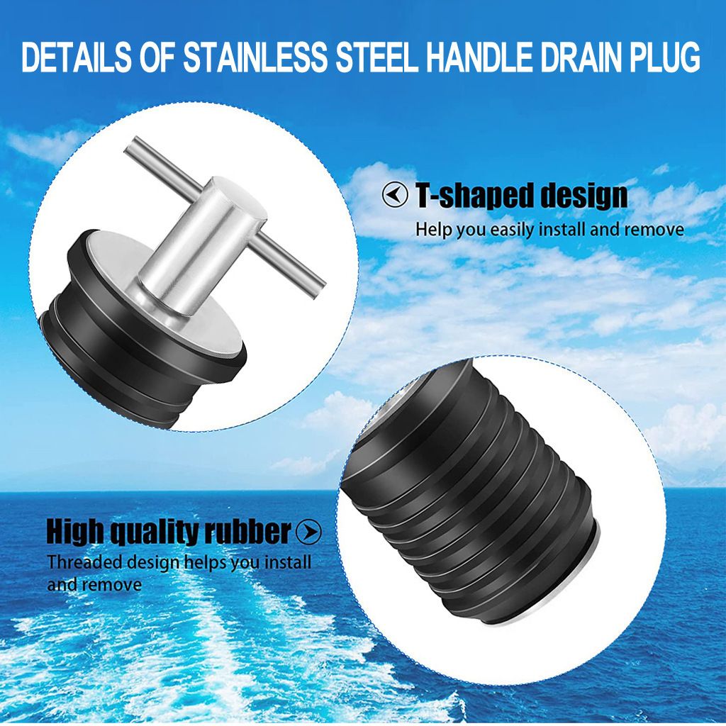 2 Pieces T-Handle Drain Plug Twist-Turn Marine Boat Drain Plugs Rubber Plugs view 2