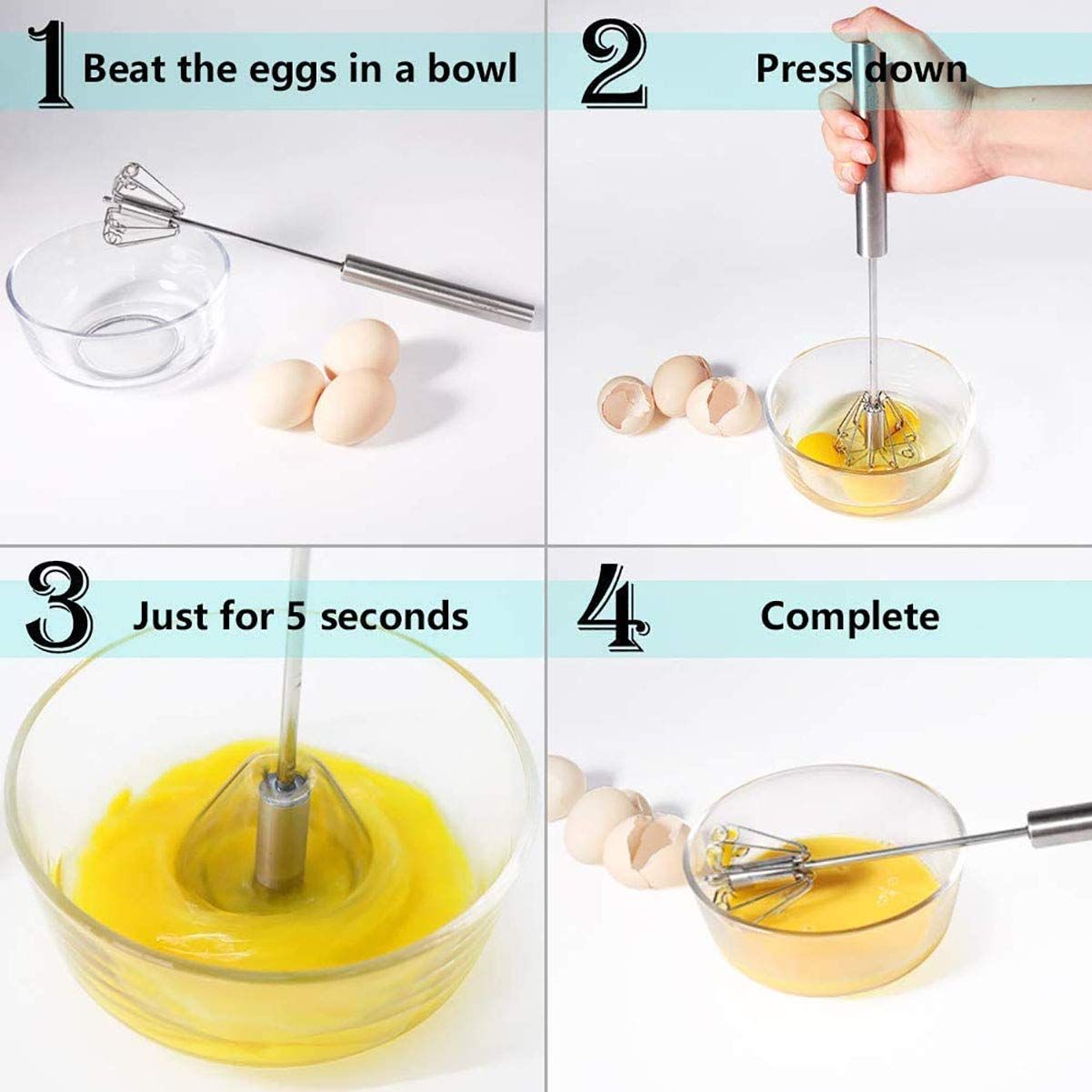 Stainless Egg Whisks, Hand Push Egg Rotary Whisk, Egg Beater Mixer view 5