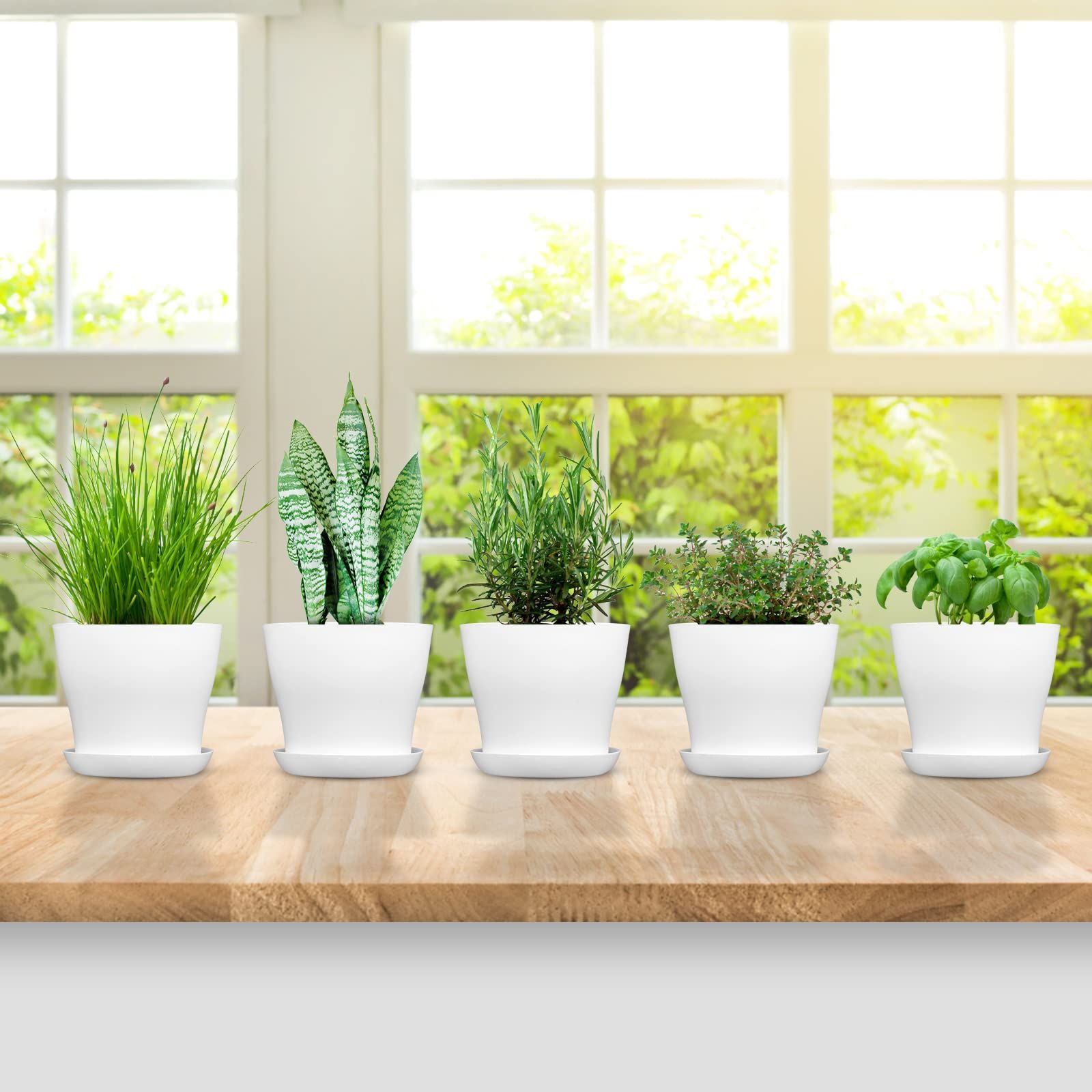 5 Pack Plastic Flower Pot Indoor Outdoor Modern Decorative Plant Pots with view 5