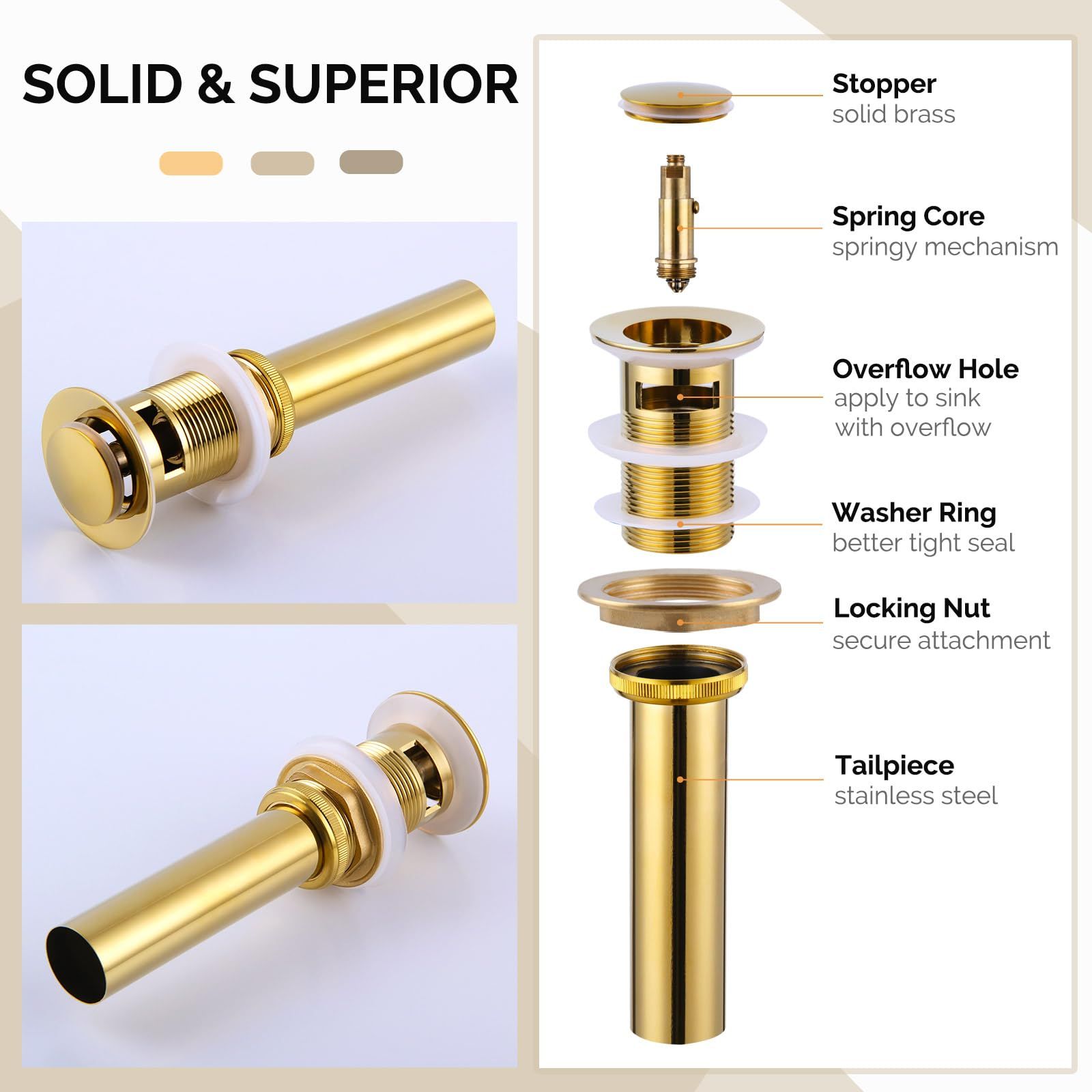 Bathroom Sink Drain Gold view 4