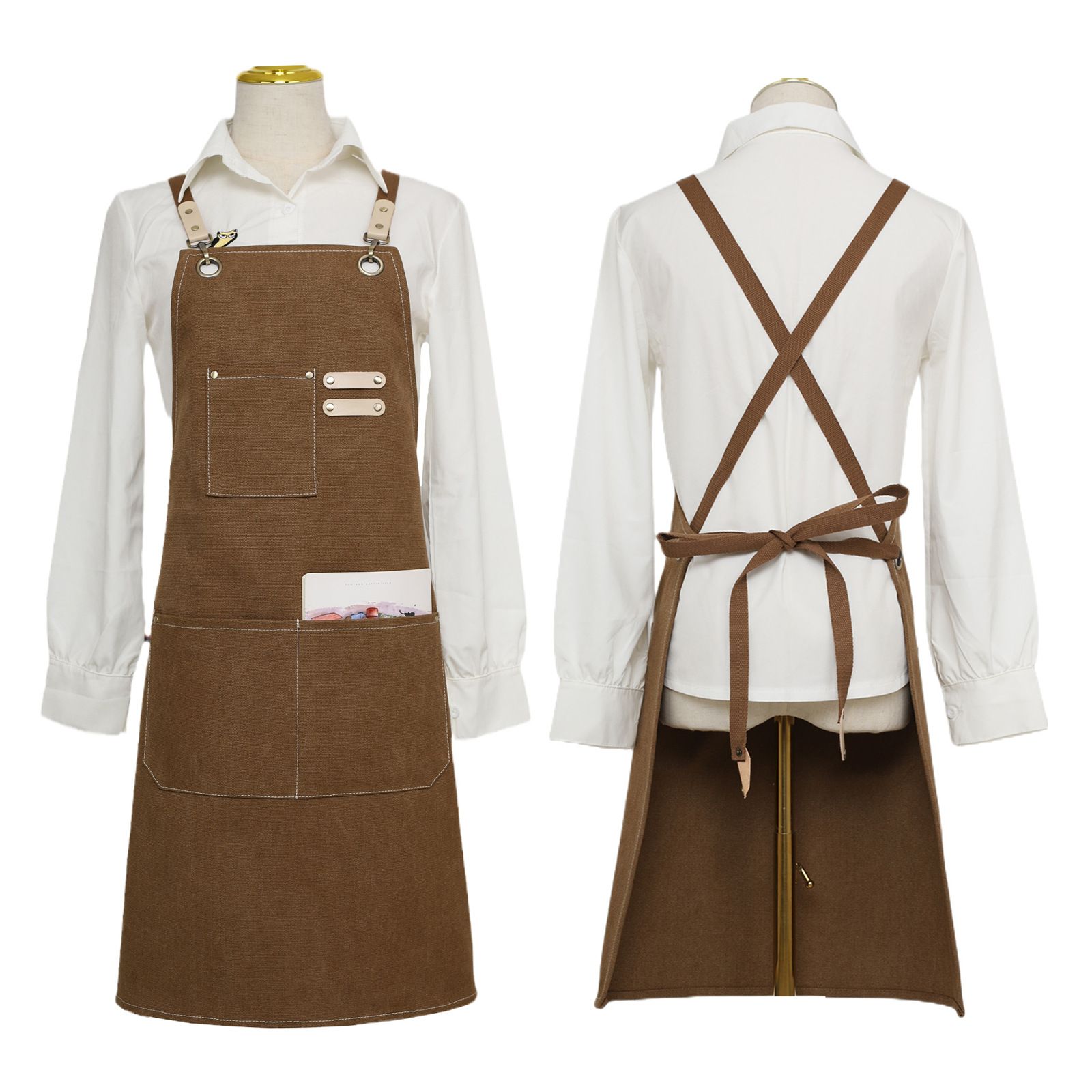 Apron Water Resistant Canvas Cross Back Adjustable Apron for Men Women view 2