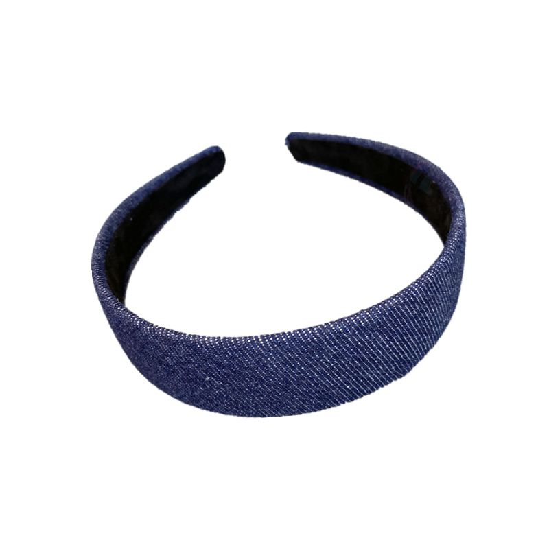 denim headband 3 3/16 inches wide fabric covered hair band headband denim jean — image 1