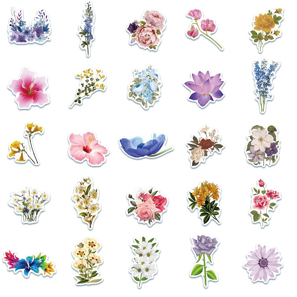 50 Pcs Flower Stickers,Vinyl Waterproof Stickers for Laptop,Skateboard,Water view 2