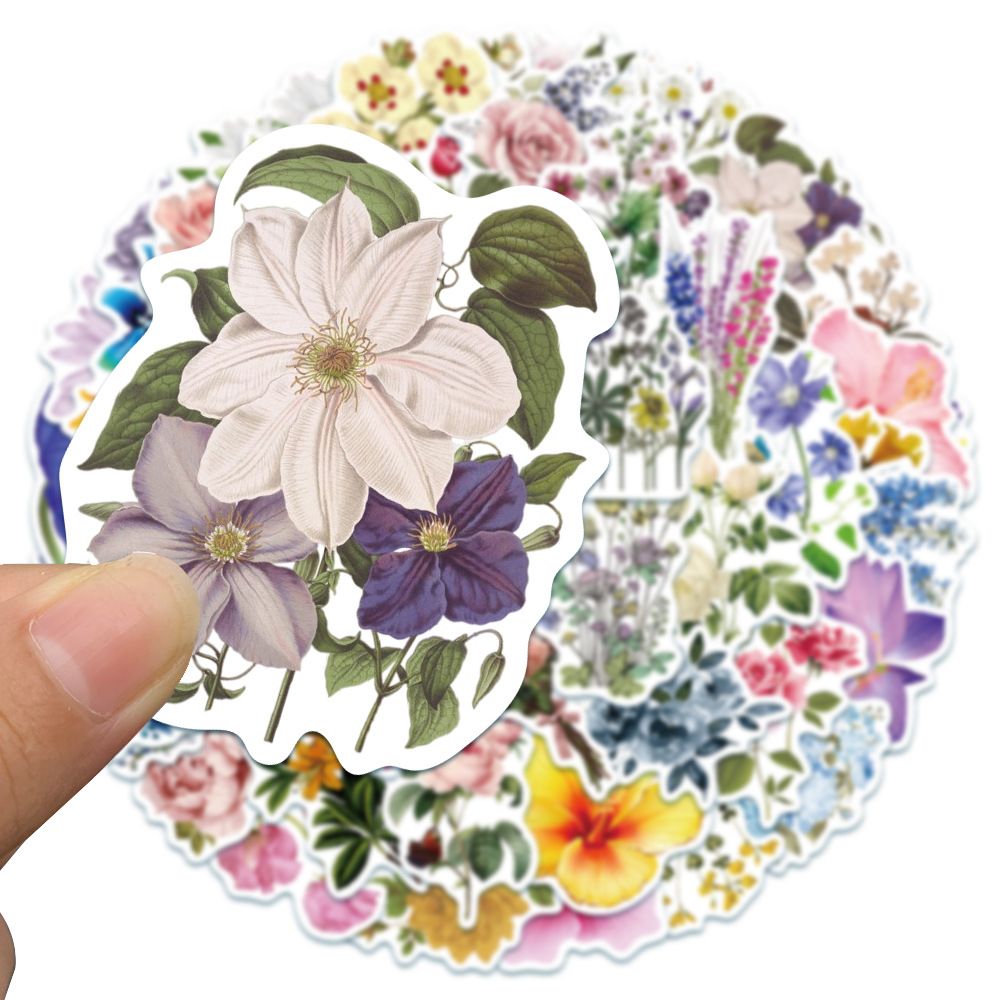 50 Pcs Flower Stickers,Vinyl Waterproof Stickers for Laptop,Skateboard,Water view 3