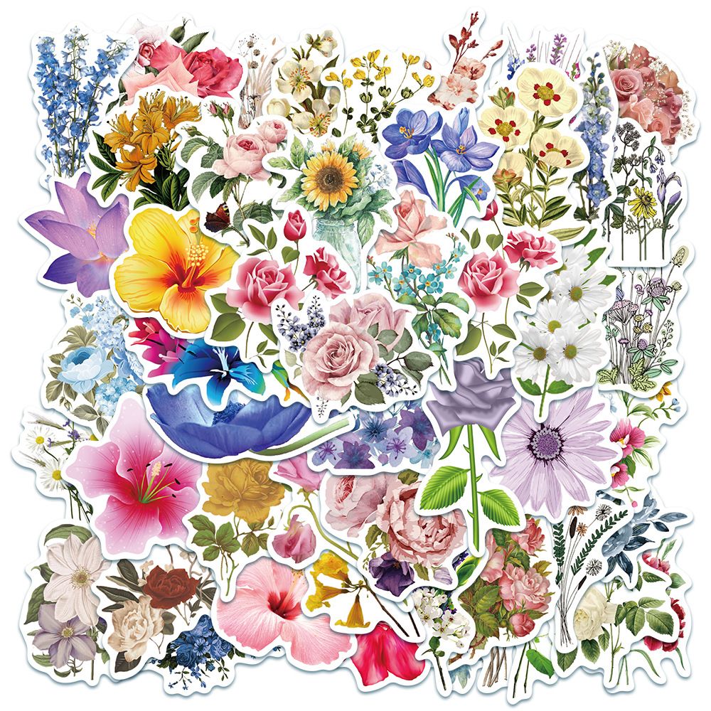 50 Pcs Flower Stickers,Vinyl Waterproof Stickers for Laptop,Skateboard,Water view 5