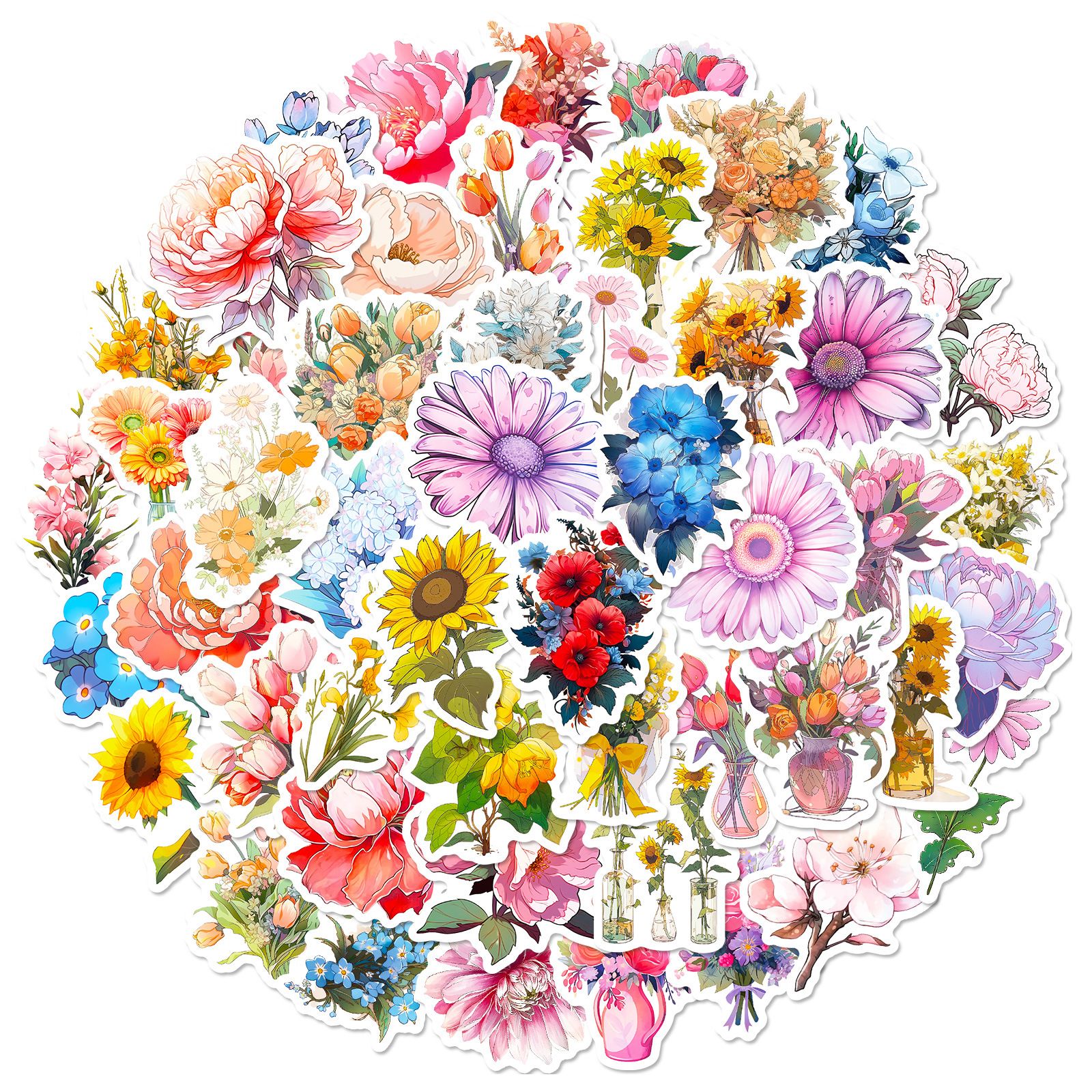 50 PCS Cute Flower Stickers Waterproof Flower Stickers for Water Bottle view 2