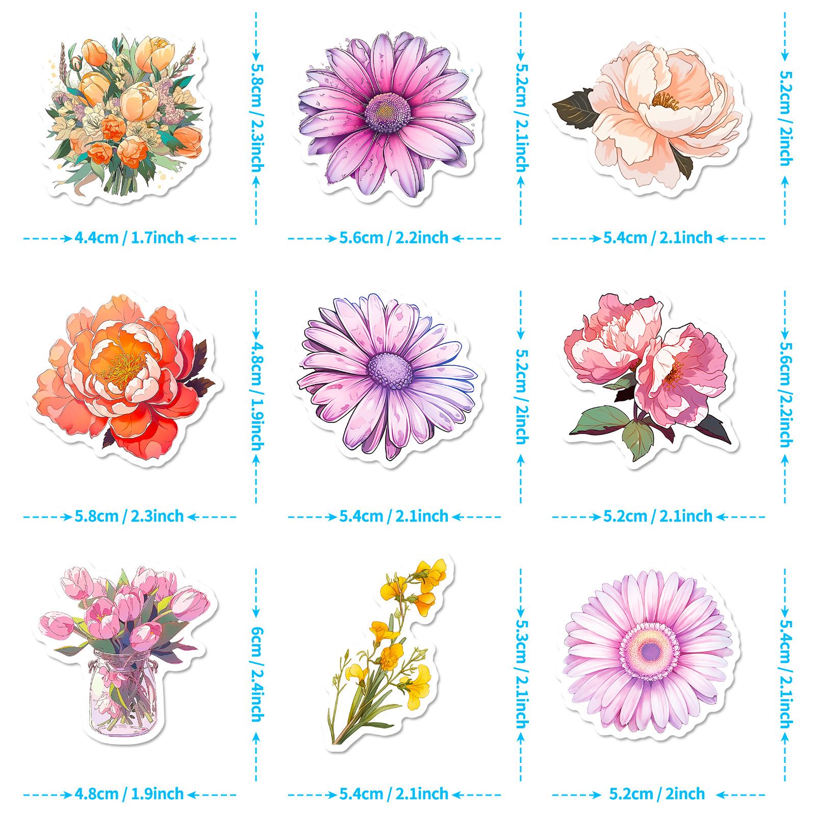 50 PCS Cute Flower Stickers Waterproof Flower Stickers for Water Bottle view 5