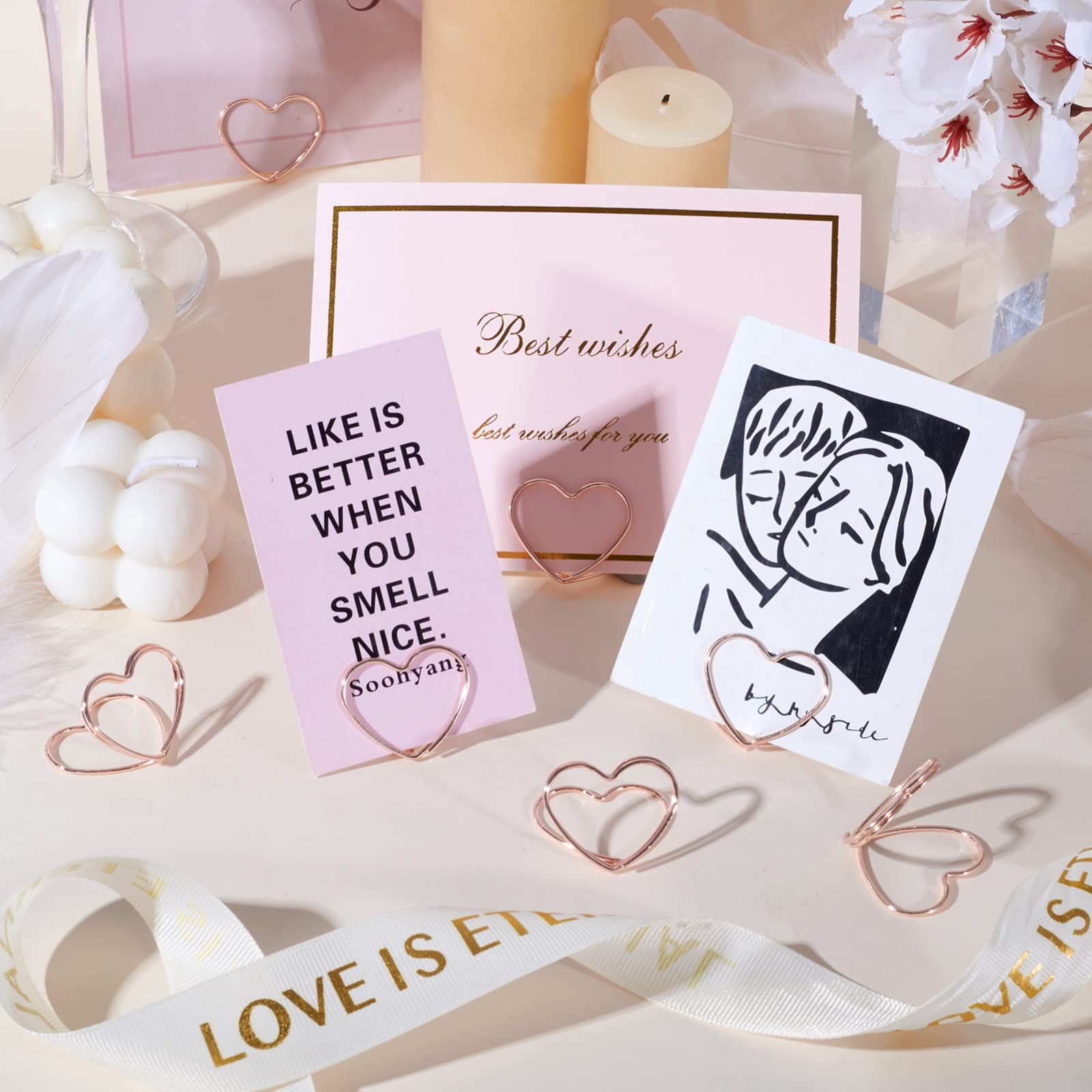 20pcs Heart Card Holders Rose Gold Mini Place Card Holder Cute Name Card view 2