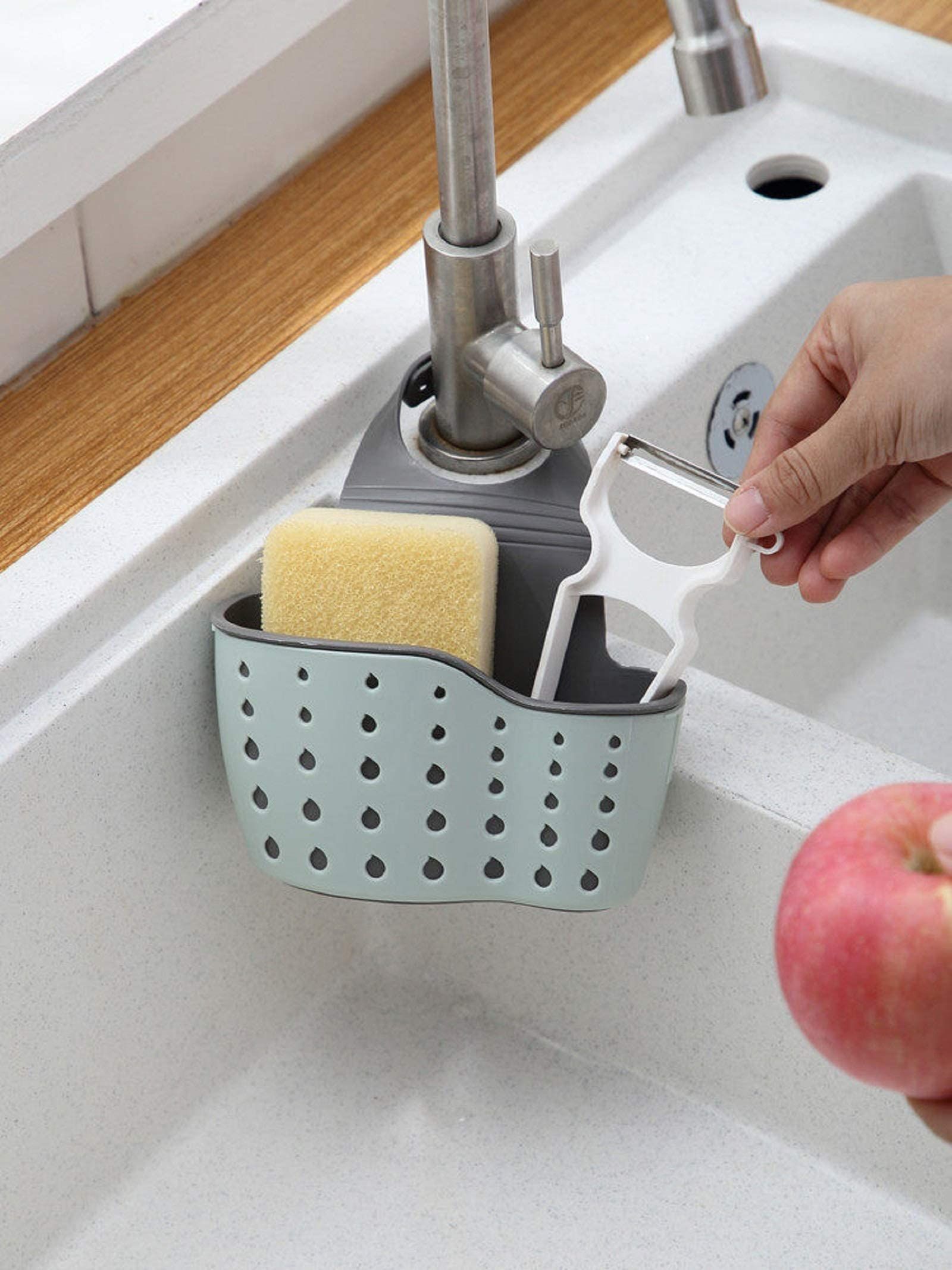 Kitchen Sink Shelf Soap Sponge Drain Rack Holder Double Decker Hanging Basket view 5