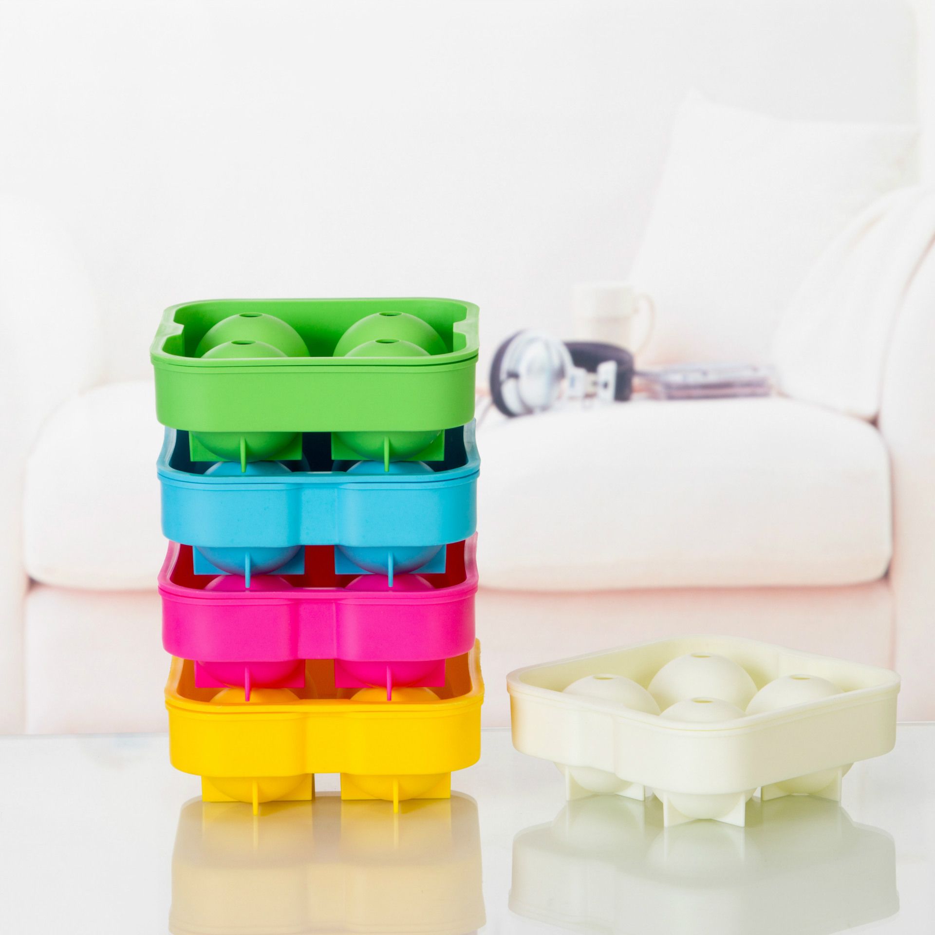 Silicone 4 Ball Ice Trays - Easy Fill & Release Flexible Ice Trays w/Spill view 3