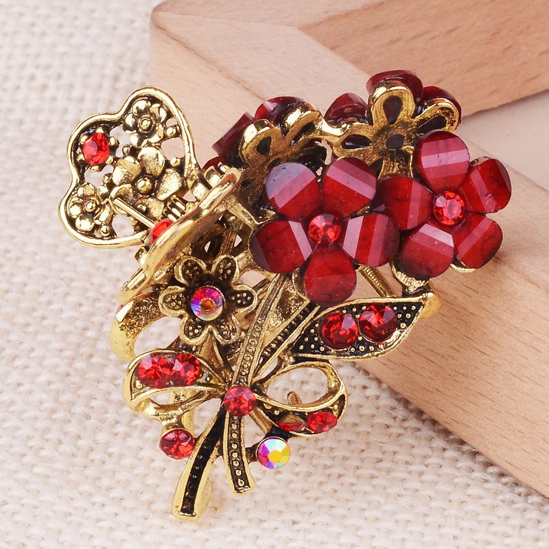 Large Metal Rhinestone Alloy Hair Claw Jaw Clip Retro Flowers Hair Clip Fancy view 5