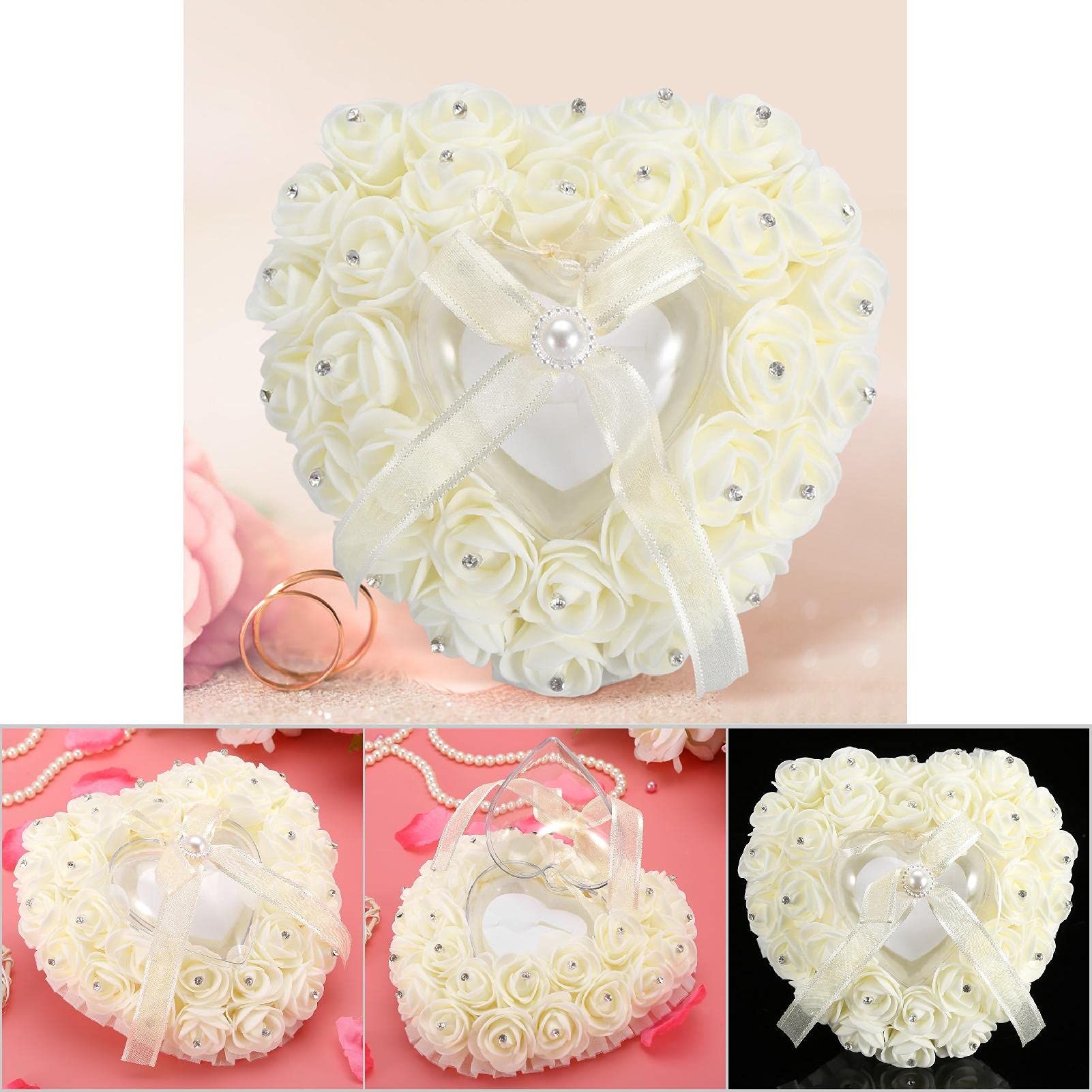 Wedding Cushion Pillow Romantic Heart Shaped Wedding Box Rose Rhinestone view 4