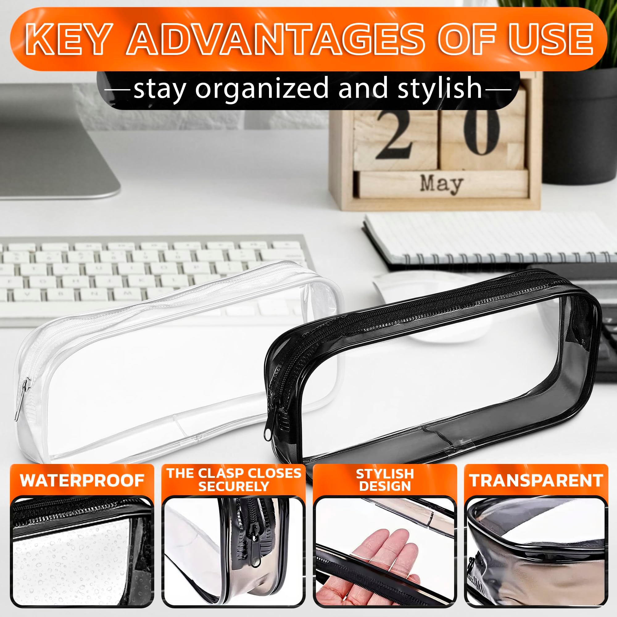2Pcs Clear Zipper Pouches - Travel Toiletry Bag Makeup Organizer Cosmetic Bags view 3
