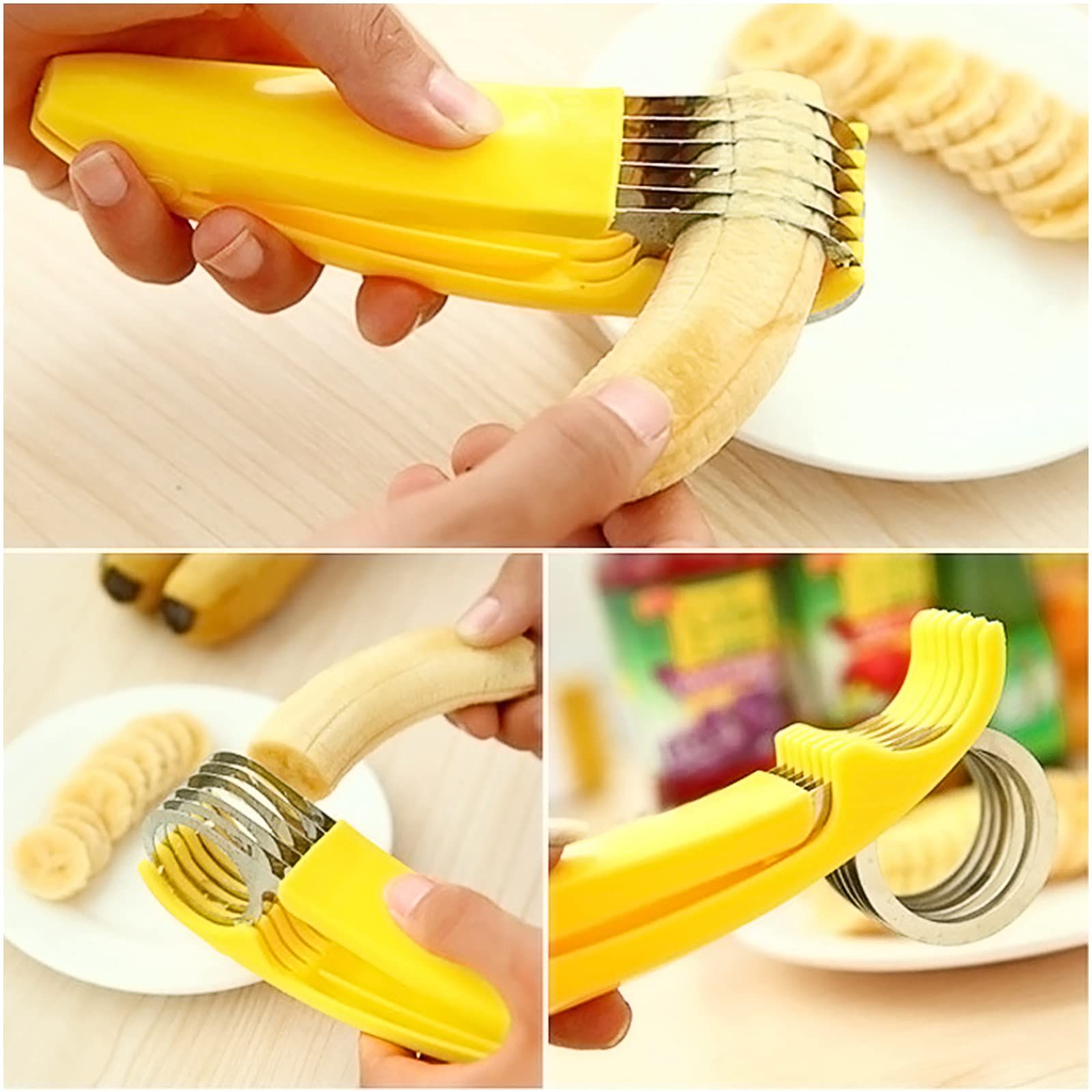 Banana Slicer,ABS + Stainless Steel Fruit and Vegetable Salad Peeler Cutter view 4